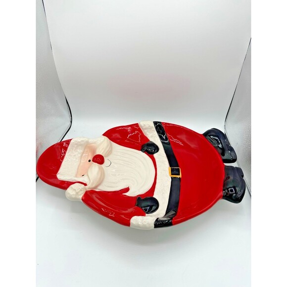 St. Nicholas Square Santa Platter Snowball Buddies Ceramic 18.5” Holiday - Picture 5 of 7
